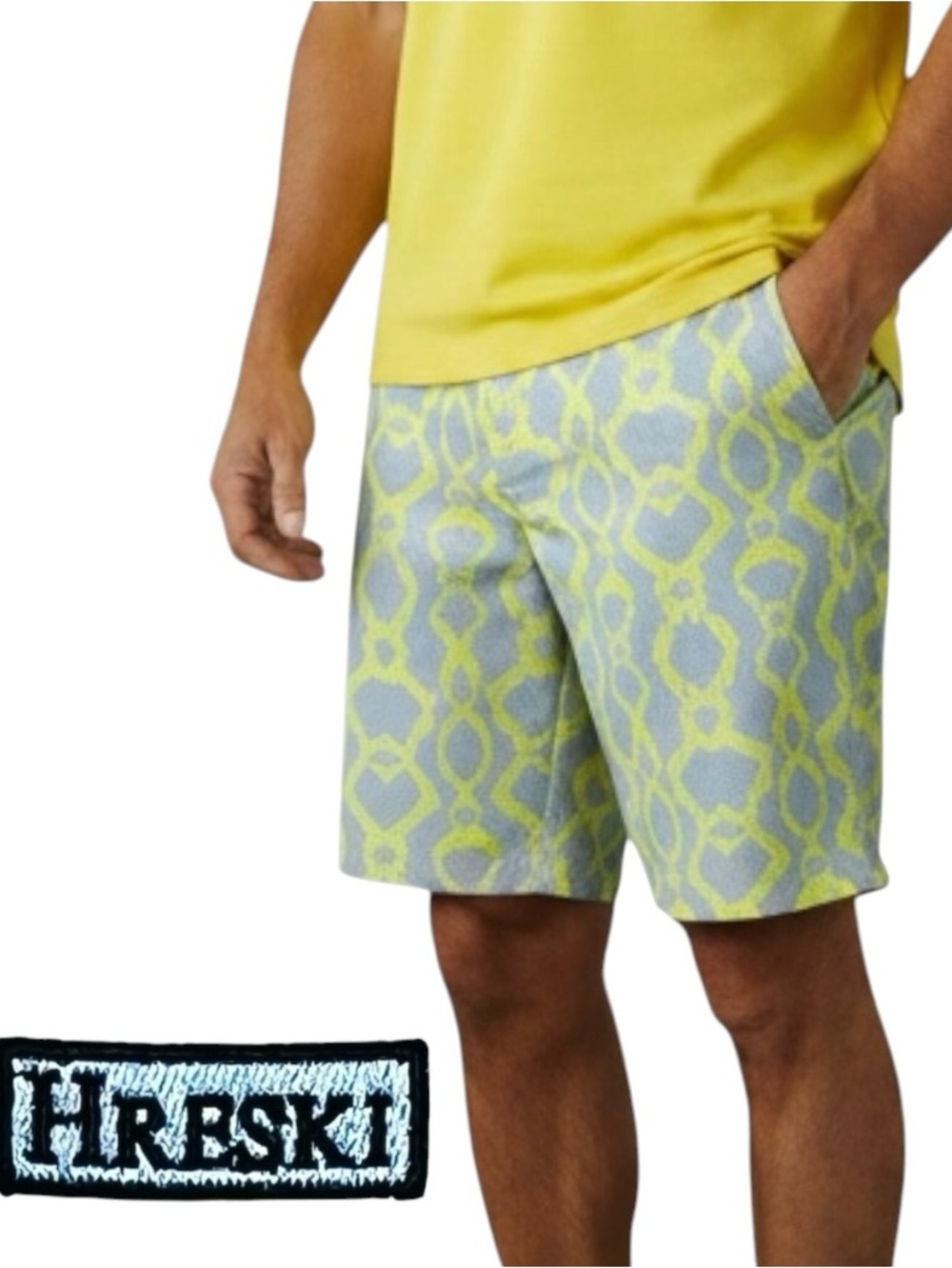 Hreski Golf Men's Shorts Embroidery Logo Gray Yellow Snake Skin Sz 36x10 NWOT